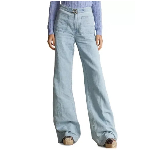 Polo by Ralph Lauren Margery High Rise Wide Leg Light Wash Jeans - 29R - Picture 3 of 13